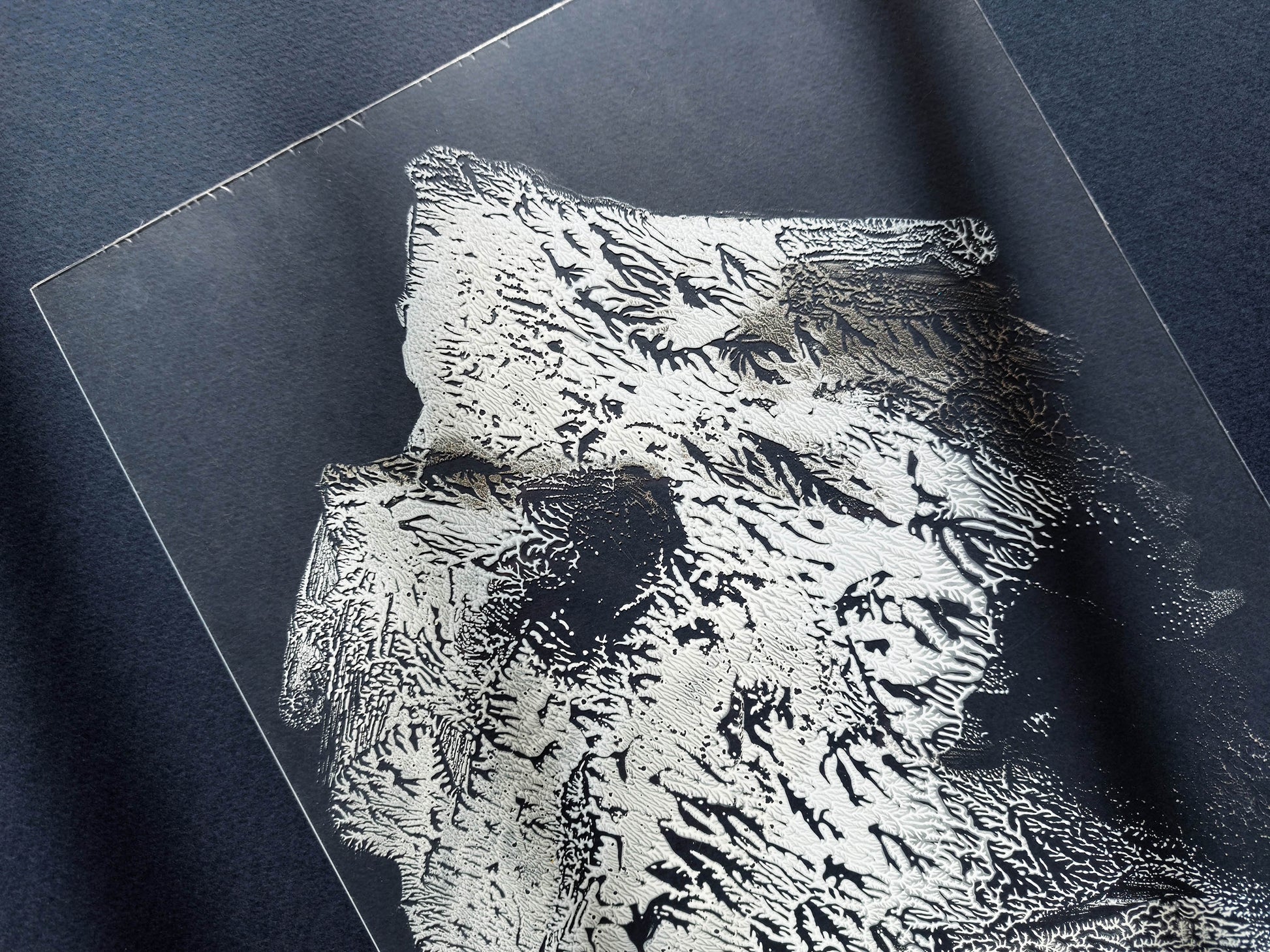 N4 Silver white and light blue Holiday winter wall art Abstract mountains Monotype print on Plexiglass Modern original artwork UNFRAMED Printmaking handmade block relief print Bedroom bathroom decor Home decoration unique one cope for New home gift Nature lovers gift