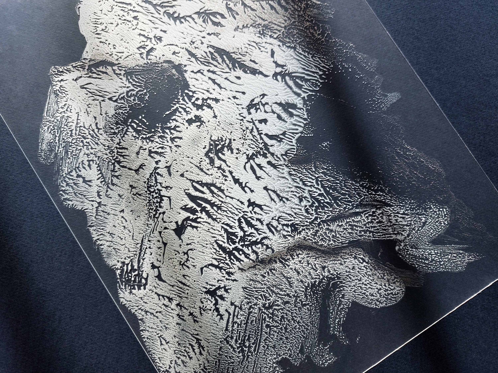 N4 Silver white and light blue Holiday winter wall art Abstract mountains Monotype print on Plexiglass Modern original artwork UNFRAMED Printmaking handmade block relief print Bedroom bathroom decor Home decoration unique one cope for New home gift Nature lovers gift