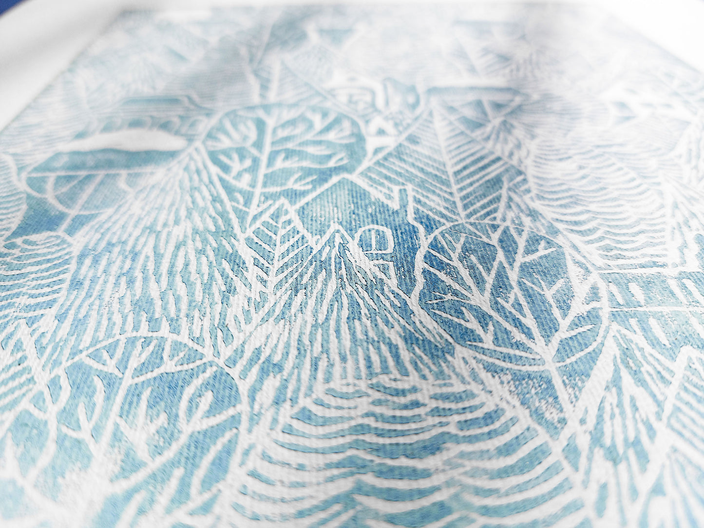 Holiday winter wall art Linocut print Light blue forest with houses Original artwork 12x16 for New home gift and bedroom wall decor UNFRAMED, Linogravure, Living room wall art, Farmhouse wall decor, block print, New home gift, bedroom wall decor, lino print, handmade print art, printmaking