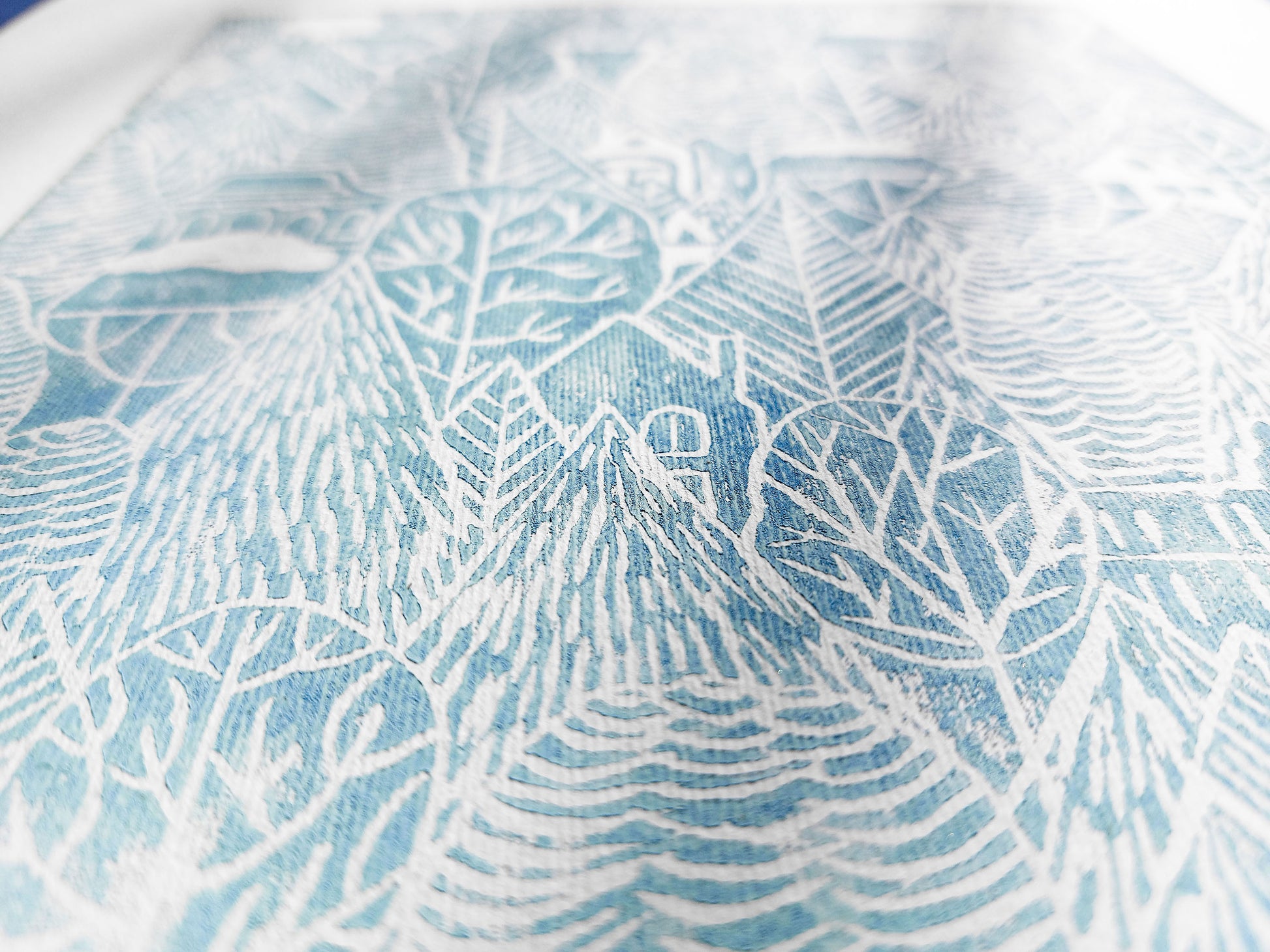 Holiday winter wall art Linocut print Light blue forest with houses Original artwork 12x16 for New home gift and bedroom wall decor UNFRAMED, Linogravure, Living room wall art, Farmhouse wall decor, block print, New home gift, bedroom wall decor, lino print, handmade print art, printmaking