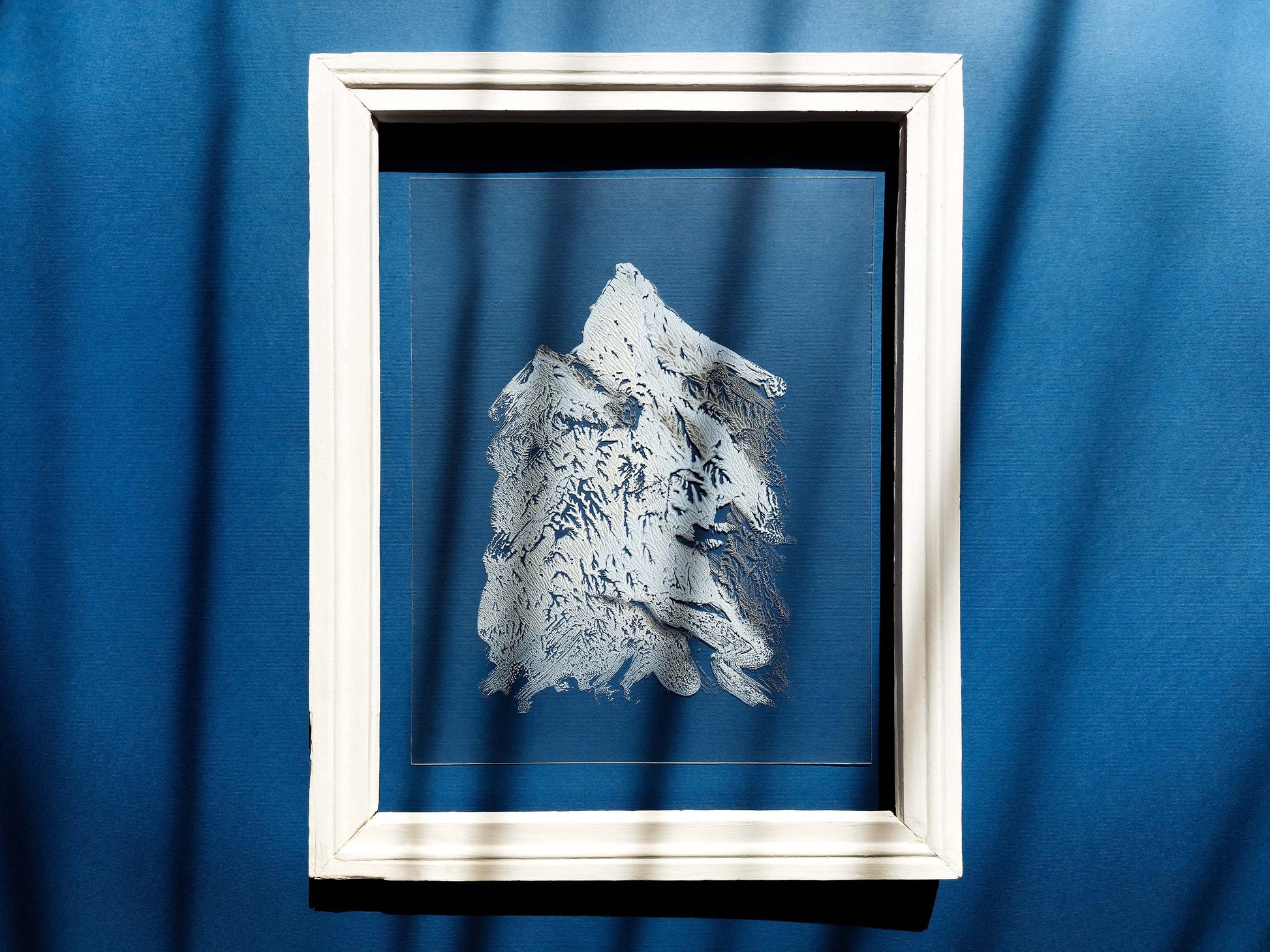 N3 White silver and blue Abstract mountains Monotype print on Plexiglass Holiday winter wall art Modern original painting artwork UNFRAMED Living room Bedroom Workspace Home wall decoration Handmade relief printmaking unique one copy art