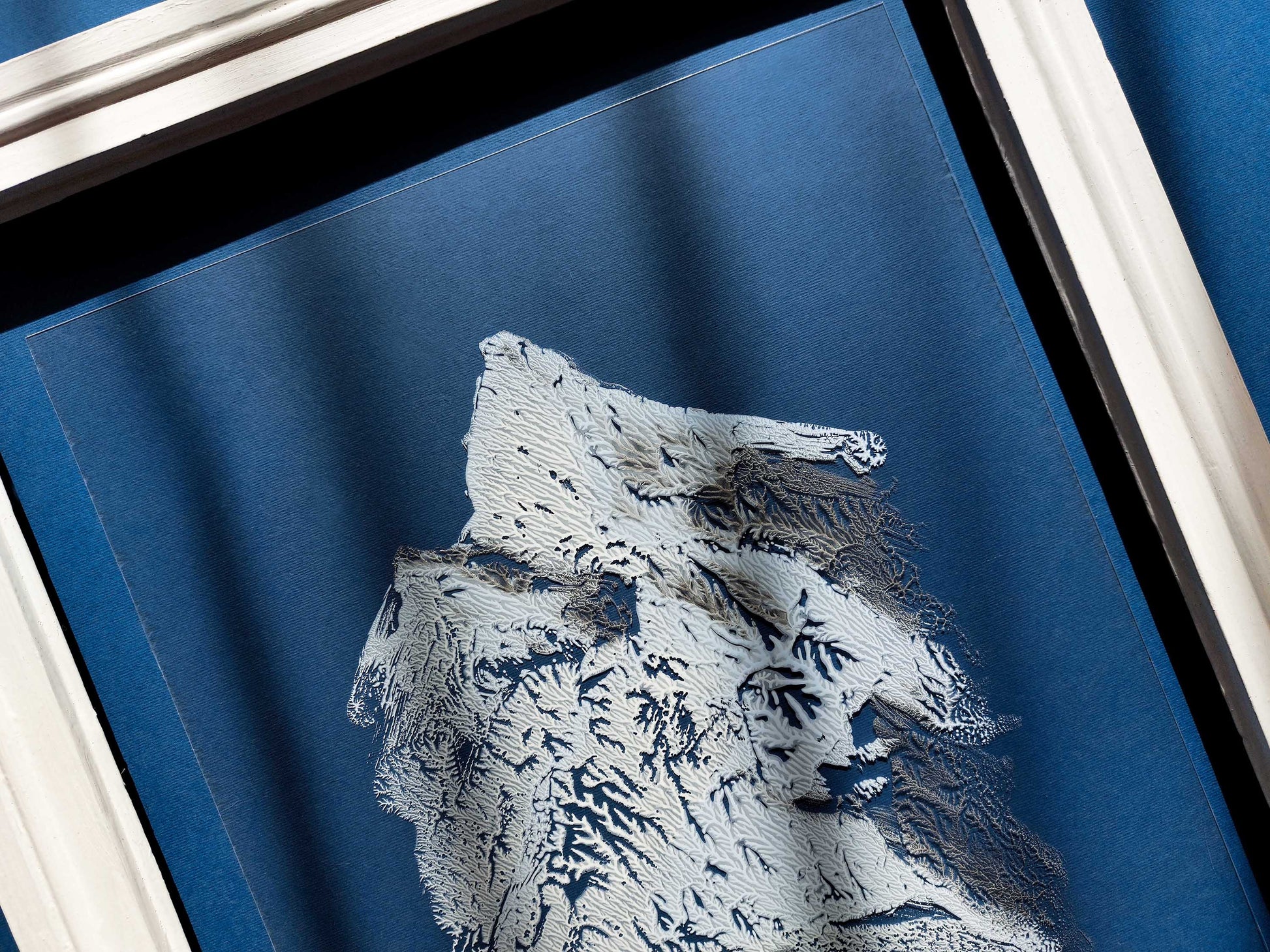 N3 White silver and blue Abstract mountains Monotype print on Plexiglass Holiday winter wall art Modern original painting artwork UNFRAMED Living room Bedroom Workspace Home wall decoration Handmade relief printmaking unique one copy art