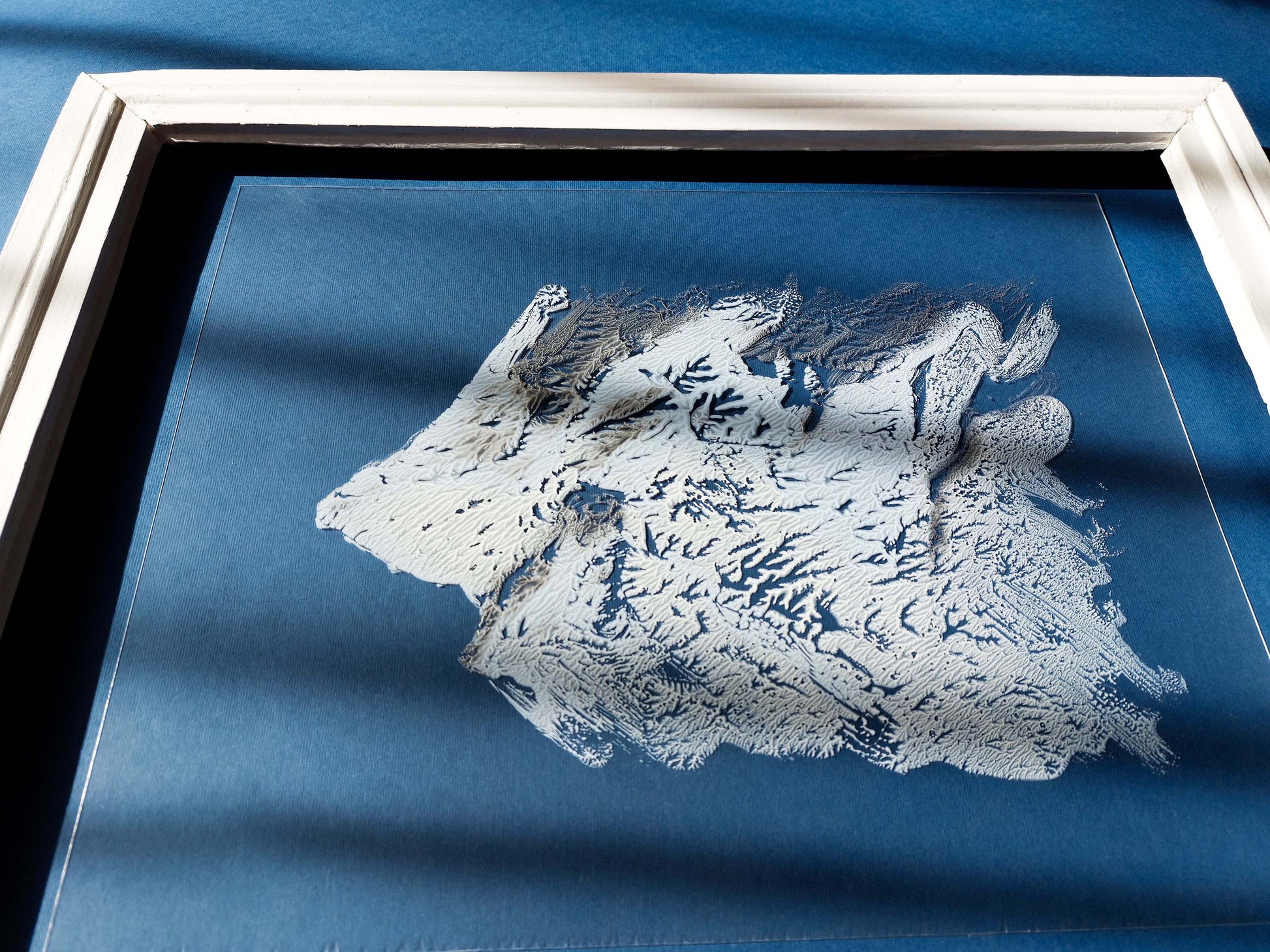 N3 White silver and blue Abstract mountains Monotype print on Plexiglass Holiday winter wall art Modern original painting artwork UNFRAMED Living room Bedroom Workspace Home wall decoration Handmade relief printmaking unique one copy art