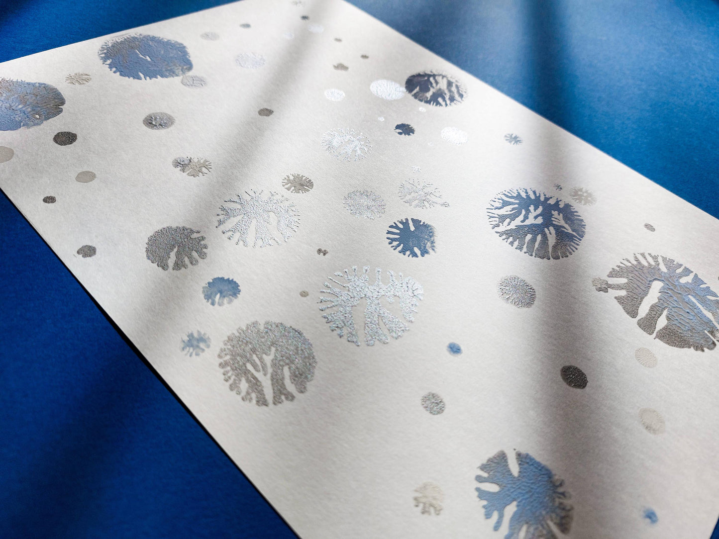 Monotype print Blue and silver abstract snowflakes Holiday winter wall art Original artwork for Christmas festive living room decor UNFRAMED,Bedroom wall decor, Printmaking art, relief print, handmade artwork, Original Noel decoration