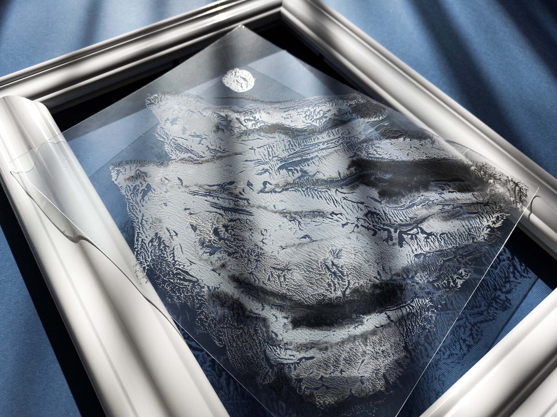 Black silver and blue Abstract mountains Monotype print on Plexiglass Holiday winter wall art Modern original painting artwork UNFRAMED, simple artwork, Monoprint art, Relief print, nature lover gift, Printmaking art, handmade print, Black silver white, Holiday winter wall art decoration for living room or bedroom wall decor
