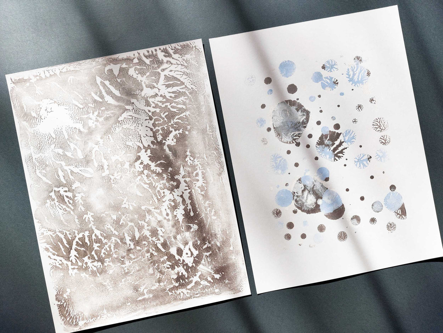 Abstract light blue snow Silver relief texture Holiday winter wall art Gallery wall set of 2 Monotype prints Original artwork New home gift, bedroom or living room wall decoration, Relief print, Printmaking art, Minimalist Festive scandinavian decor, winter wall art