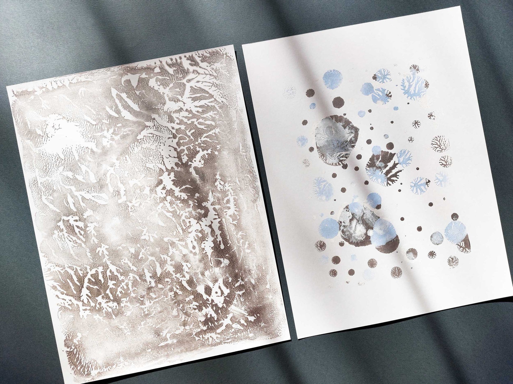 Abstract light blue snow Silver relief texture Holiday winter wall art Gallery wall set of 2 Monotype prints Original artwork New home gift, bedroom or living room wall decoration, Relief print, Printmaking art, Minimalist  Festive scandinavian decor, winter wall art