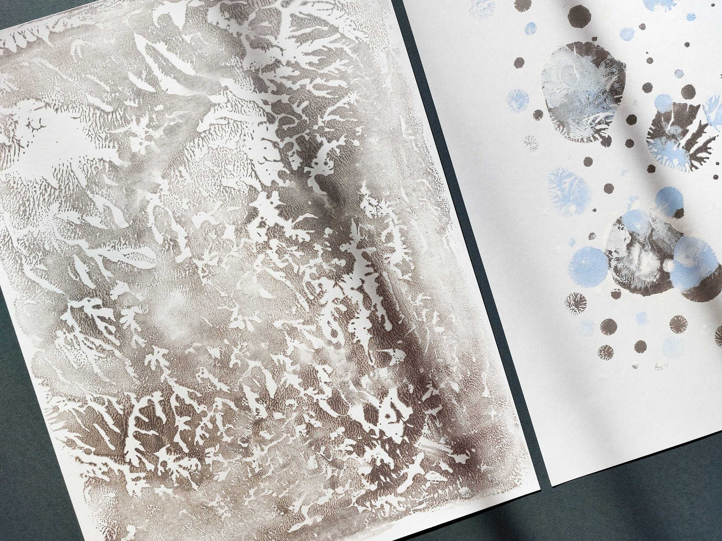 Abstract light blue snow Silver relief texture Holiday winter wall art Gallery wall set of 2 Monotype prints Original artwork New home gift, bedroom or living room wall decoration, Relief print, Printmaking art, Minimalist Festive scandinavian decor, winter wall art