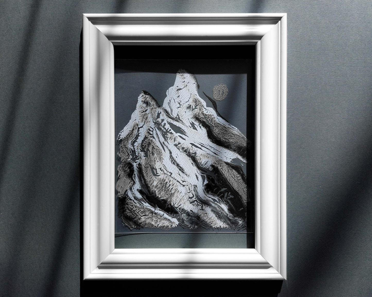Abstract mountains original painting simple artwork Monotype print Monoprint art Textured wall art Relief print nature lover gift Printmaking art Plexiglass wall art Holiday winter wall Modern wall decor Silver black blue Handmade printmaking decoration Home decor accessories Living room Bedroom Workspace Office wall decorations