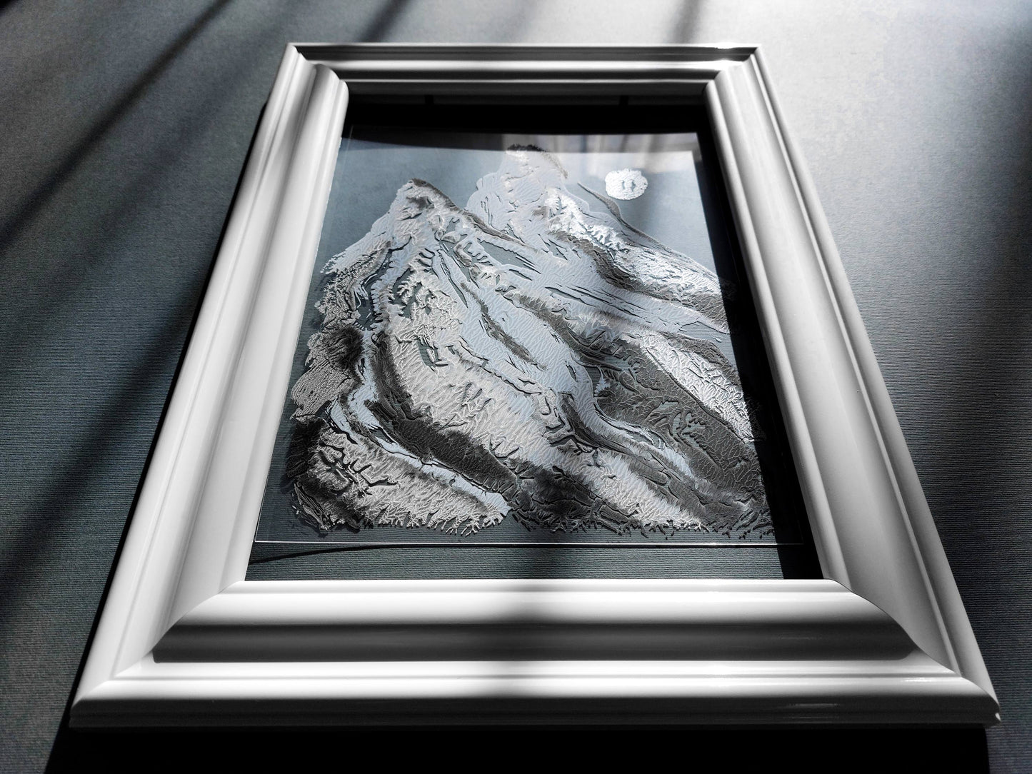 Abstract mountains original painting simple artwork Monotype print Monoprint art Textured wall art Relief print nature lover gift Printmaking art Plexiglass wall art Holiday winter wall Modern wall decor Silver black blue Handmade printmaking decoration Home decor accessories Living room Bedroom Workspace Office wall decorations
