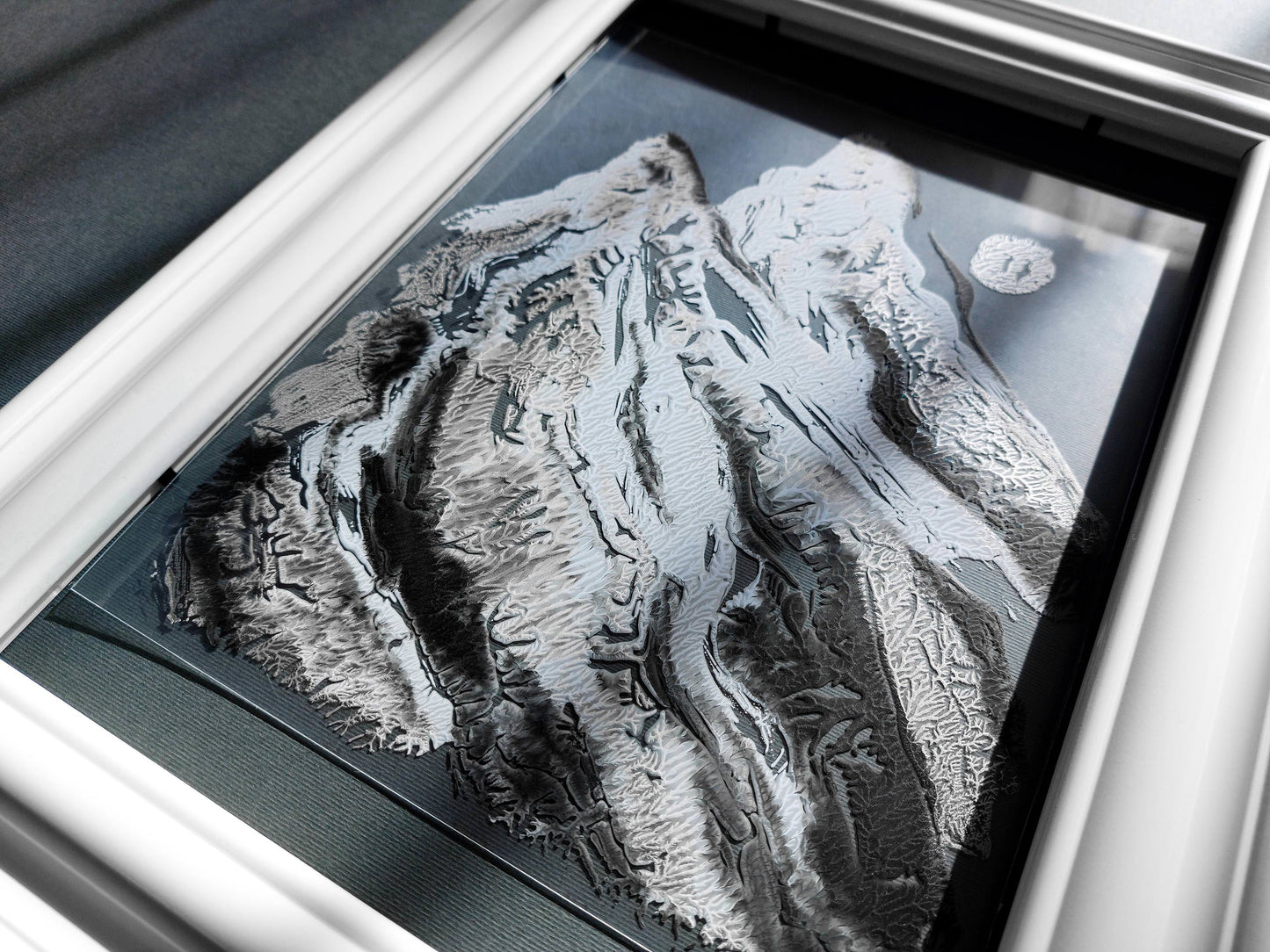 Abstract mountains original painting simple artwork Monotype print Monoprint art Textured wall art Relief print nature lover gift Printmaking art Plexiglass wall art Holiday winter wall Modern wall decor Silver black blue Handmade printmaking decoration Home decor accessories Living room Bedroom Workspace Office wall decorations