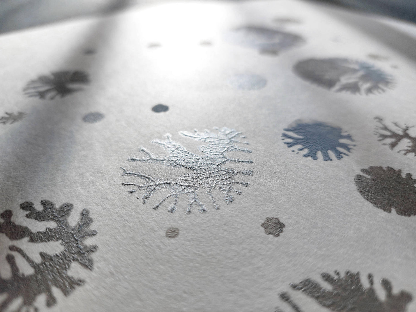 Monotype print, Bedroom wall decor, Living room wall art, Printmaking art, relief print, Original artwork, Blue and silver art, abstract snowflakes, Holiday winter wall, Christmas art festive decor, Noel decoration, Minimalist art, home acsessories wall decoration, workspace wall decor
