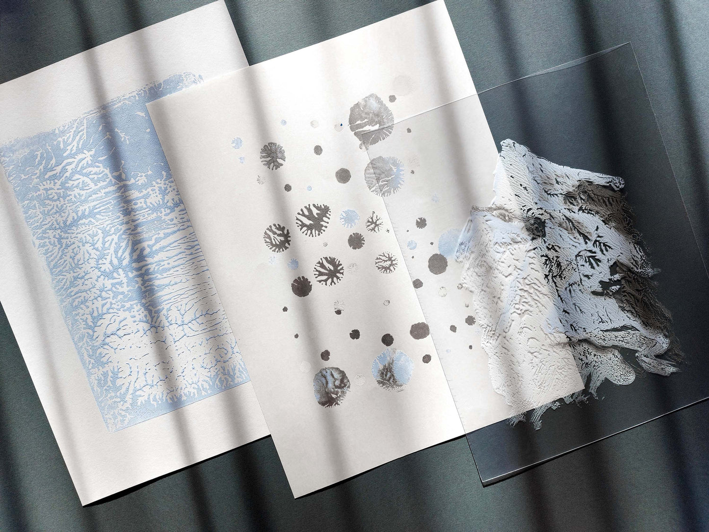 Gallery wall set Noel decoration Christmas wall decor set of 3 prints Holiday winter wall Monotype print original artwork Blue silver snow Relief texture Abstract mountains bedroom wall decor Printmaking art Minimalist festive Handmade painting one copy unique decor Home decoration Living room Bedroom wall decor