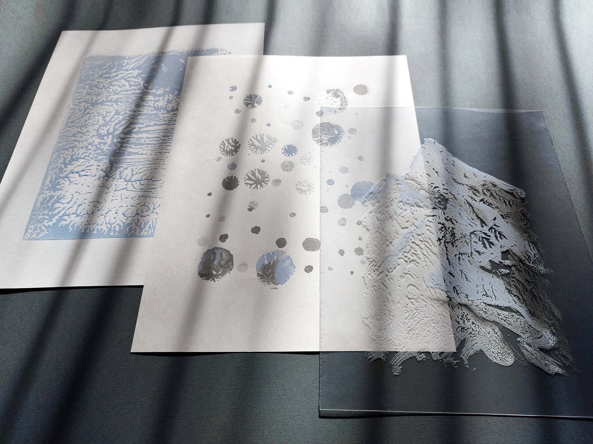 Gallery wall set Noel decoration Christmas wall decor set of 3 prints Holiday winter wall Monotype print original artwork Blue silver snow Relief texture Abstract mountains bedroom wall decor Printmaking art Minimalist festive Handmade painting one copy unique decor Home decoration Living room Bedroom wall decor