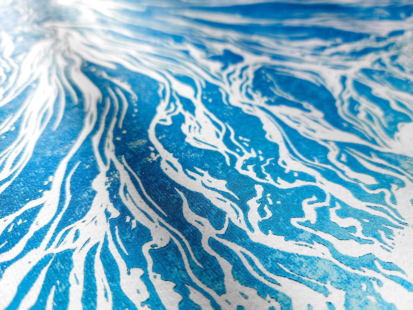 Original artwork	Lino linogravure	Large linocut print	Blue waves sand	relief Printmaking	Nautical bedroom	living room wall art	block ocean decor	First home gift	water linoleum art	Bathroom coastal	Modern beach new	Sea wall accessories