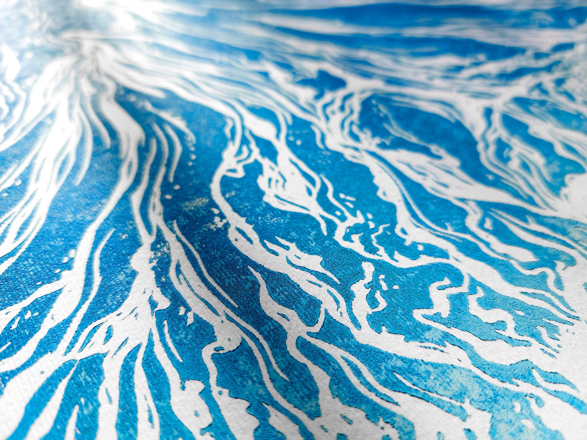 Original artwork	Lino linogravure	Large linocut print	Blue waves sand	relief Printmaking	Nautical bedroom	living room wall art	block ocean decor	First home gift	water linoleum art	Bathroom coastal	Modern beach new	Sea wall accessories