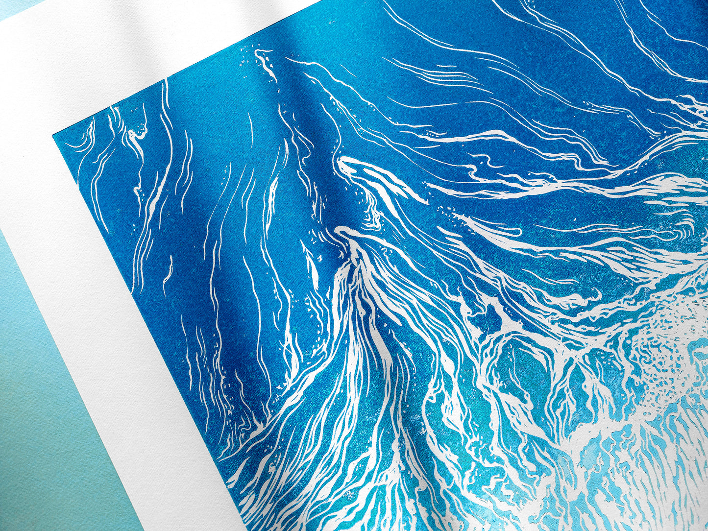 Original artwork	Lino linogravure	Large linocut print	Blue waves sand	relief Printmaking	Nautical bedroom	living room wall art	block ocean decor	First home gift	water linoleum art	Bathroom coastal	Modern beach new	Sea wall accessories