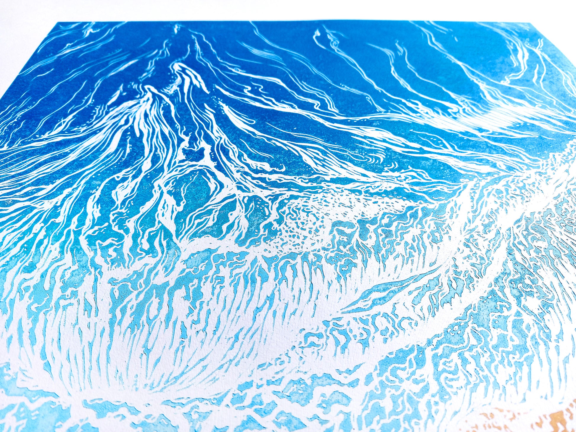 Original artwork	Lino linogravure	Large linocut print	Blue waves sand	relief Printmaking	Nautical bedroom	living room wall art	block ocean decor	First home gift	water linoleum art	Bathroom coastal	Modern beach new	Sea wall accessories
