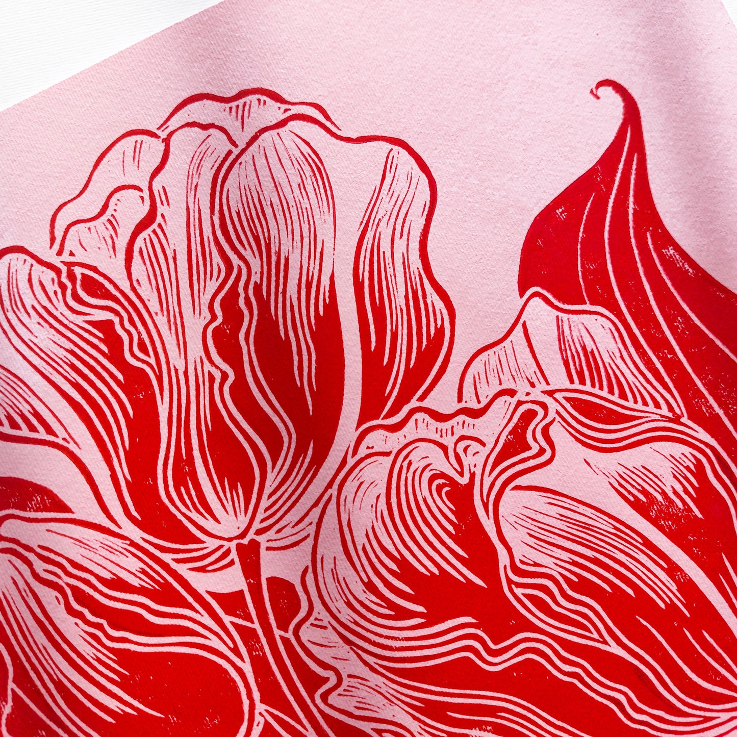 Red and pink tulips flowers Linocut print Spring wall art decor lino print, linogravure, printmaking, relief print, block print, wall hanging, unique wall art, trendy wall art, thank you gift boss, teacher appreciation gift, Summer wall art, Spring wall art, sister in law gift, shelf decor, self gift, rustic wall art, retirement gift, realtor closing gift, Plant print, plant lover gift, original artwork, one of a kind, nurse gift, niece gift from aunt, new mom gift, new job gift