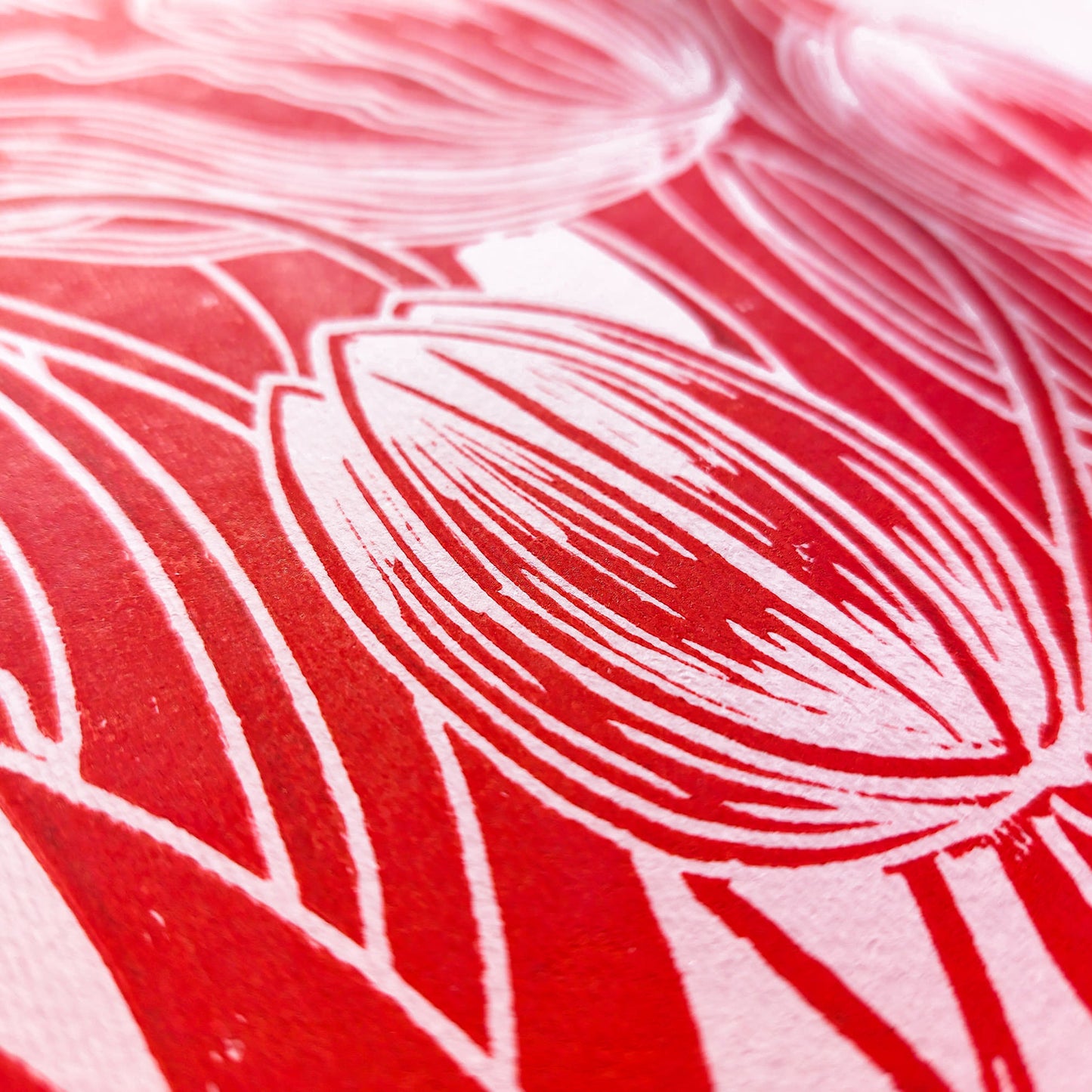Red and pink tulips flowers Linocut print Spring wall art decor