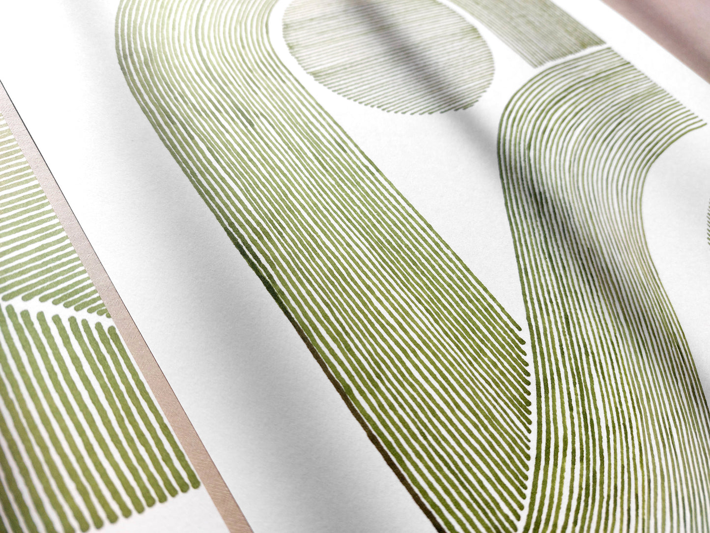 Summer gallery wall set of 2 art Sage green sun abstract lines arch Original hand drawn artwork Bedroom decor New home gift One of kind