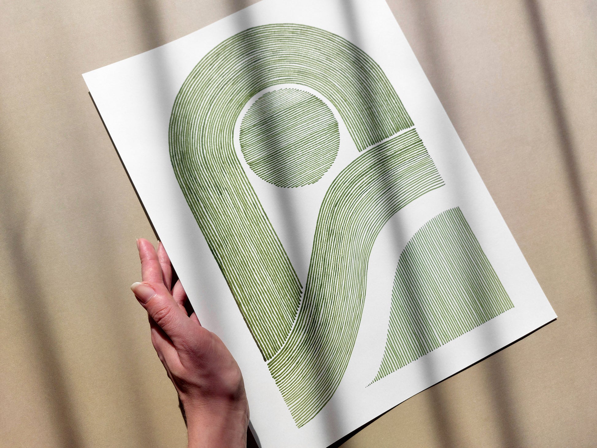 Summer wall art Sage green arch Original line hand drawn Geometric abstract artwork Handmade Bedroom modern decor New home gift One of kind Living room Office home workspace wall art