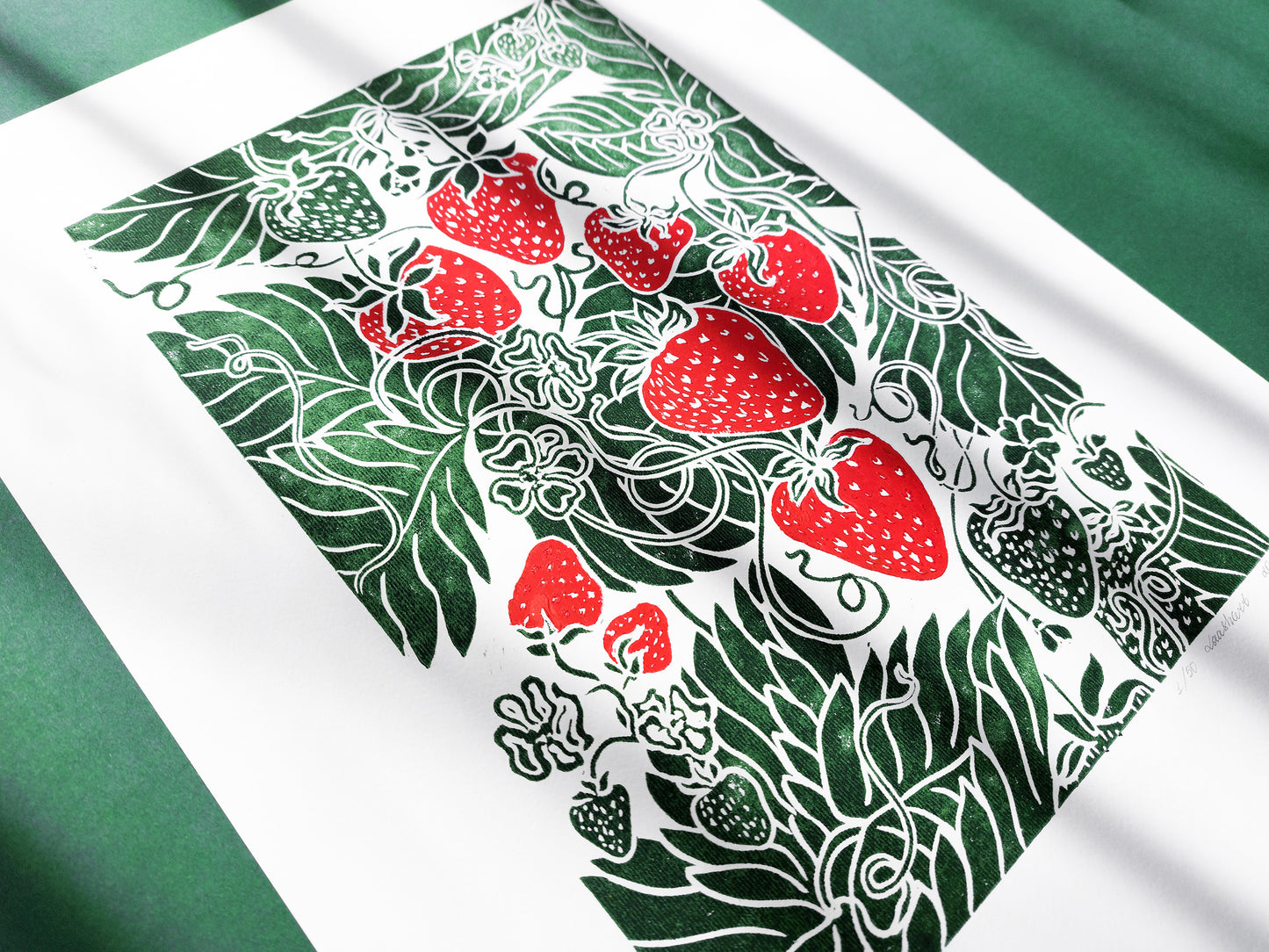 Linocut print Linogravure lino Botanical block original artwork Relief printmaking linoleum wall art Farmhouse lover gift Bedroom dining decor Modern kitchen art cottagecore decor Berry Strawberries strawberry nature first home gift farm