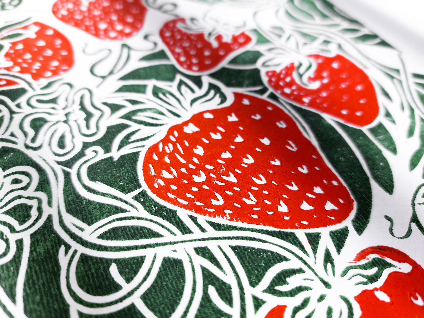 Linocut print Linogravure lino Botanical block original artwork Relief printmaking linoleum wall art Farmhouse lover gift Bedroom dining decor Modern kitchen art cottagecore decor Berry Strawberries strawberry nature first home gift farm