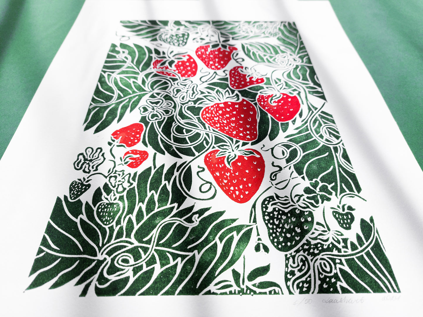 Linocut print Linogravure lino Botanical block original artwork Relief printmaking linoleum wall art Farmhouse lover gift Bedroom dining decor Modern kitchen art cottagecore decor Berry Strawberries strawberry nature first home gift farm