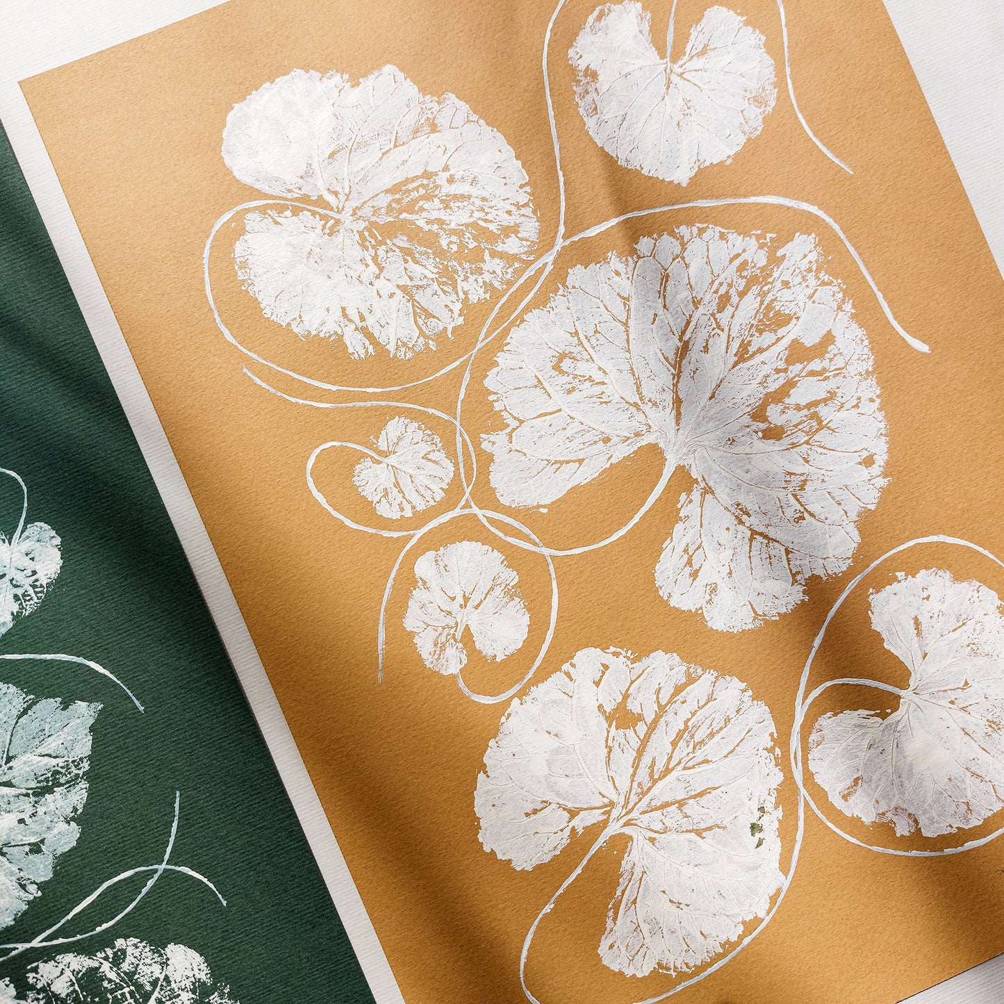 Gallery wall set of 2 Green ochre beige textured leaves Monotype print wall art decor A4 Housewarming gift, Minimal Holiday Decor, Thankful Wall Decor hostess gift, home gift unique, Gift to Say Thanks, heirloom gift, heilroom wall decor, thoughtful teacher gift, handmade gift for women, handmade gift for the home, grandmother gift, grandma gift, going away gift for coworker, godparent gift, Xmas Gift, godmother gift, girlfriend gift