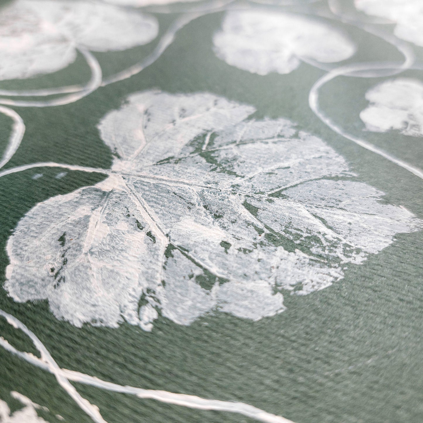 Gallery wall set of 2 Green ochre beige textured leaves Monotype print wall art decor A4