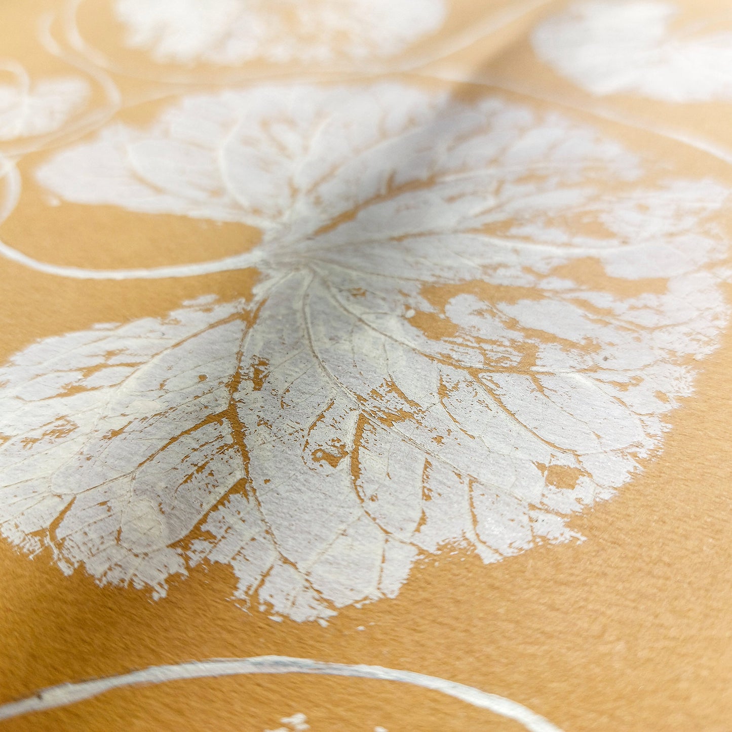 Gallery wall set of 2 Green ochre beige textured leaves Monotype print wall art decor A4