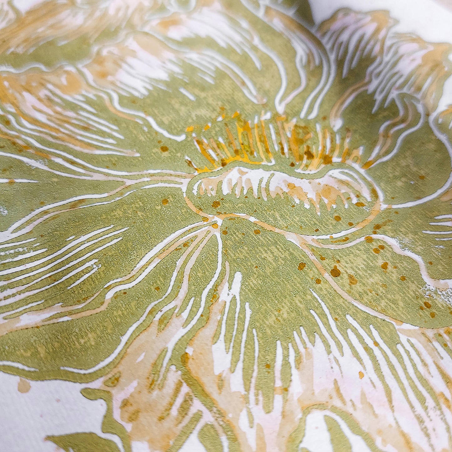 Watercolor yellow Lime Cream Green peonies flowers and green plant Linocut print wall art decor niece gift from aunt, new mom gift, new job gift, New home gift, new grandma gift, new apartment housewarming gift, new apartment gift, nature wall art, Nature original art, nature lover gift, mothers day gift ideas, mothers day gift from daughter, mothers day gift, mother in law gift, mom birthday gift, Modern kitchen art, long distance gift