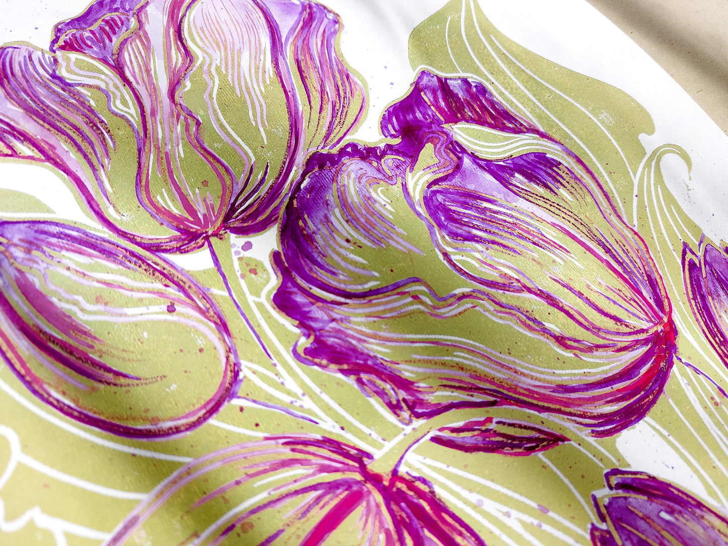 Linocut print
Linogravure lino
Floral farm rustic
Botanical relief
Original printmaking
Modern kitchen
new first home
Summer wall art
artwork block decor
Nature lover gift
Watercolor purple
tulips flowers
rustic housewarming