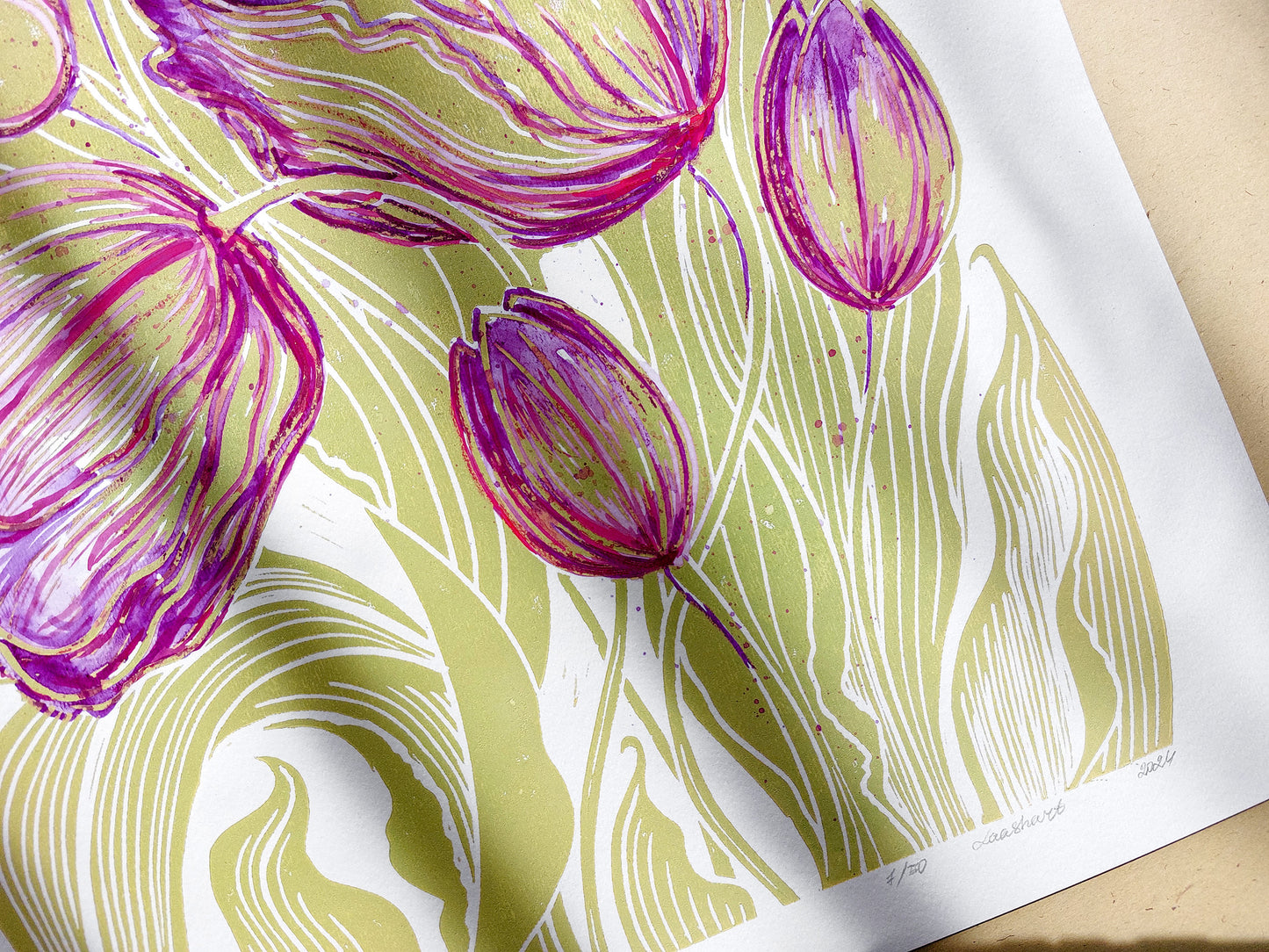Linocut print
Linogravure lino
Floral farm rustic
Botanical relief
Original printmaking
Modern kitchen
new first home
Summer wall art
artwork block decor
Nature lover gift
Watercolor purple
tulips flowers
rustic housewarming