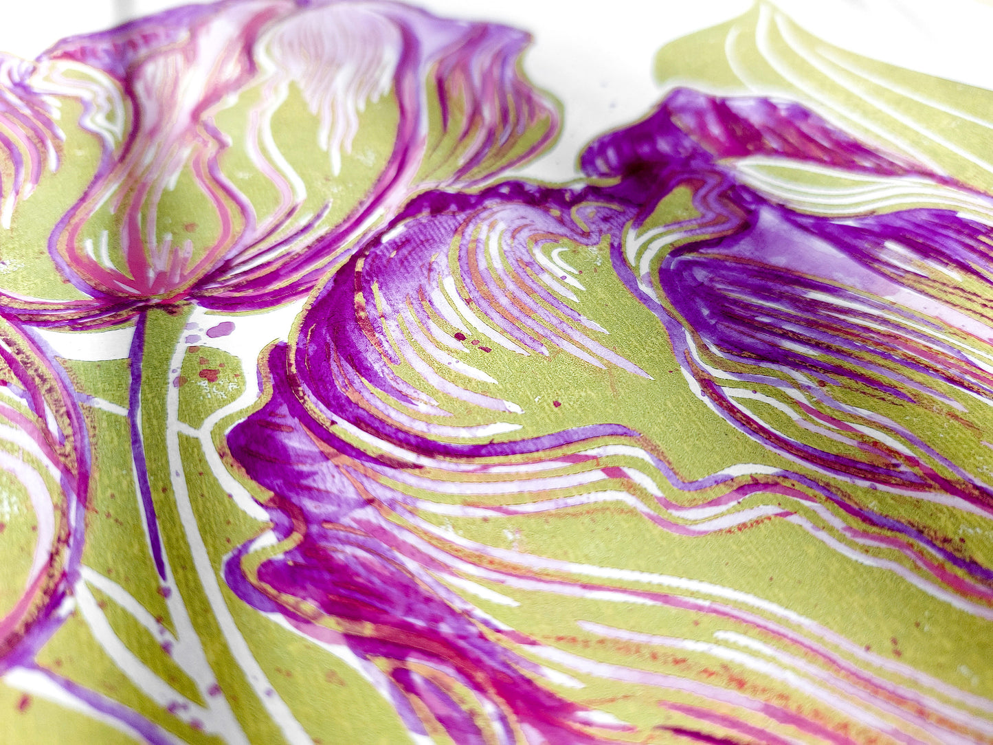 Linocut print
Linogravure lino
Floral farm rustic
Botanical relief
Original printmaking
Modern kitchen
new first home
Summer wall art
artwork block decor
Nature lover gift
Watercolor purple
tulips flowers
rustic housewarming