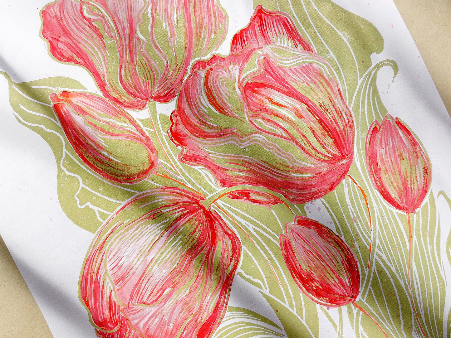 Watercolor red painting Linocut print
Linogravure lino
Floral farm rustic
Botanical relief
Original printmaking
Modern kitchen
new first home
Summer wall art
artwork block decor
Nature lover gift
tulips flowers
rustic housewarming