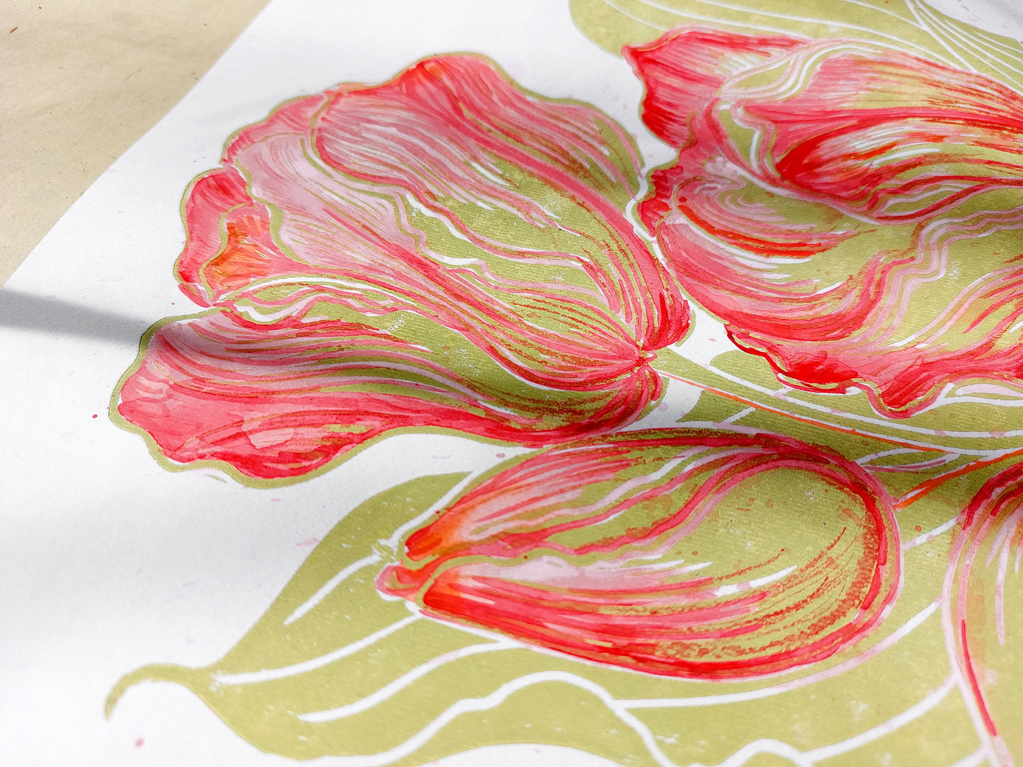 Watercolor red painting Linocut print
Linogravure lino
Floral farm rustic
Botanical relief
Original printmaking
Modern kitchen
new first home
Summer wall art
artwork block decor
Nature lover gift
tulips flowers
rustic housewarming