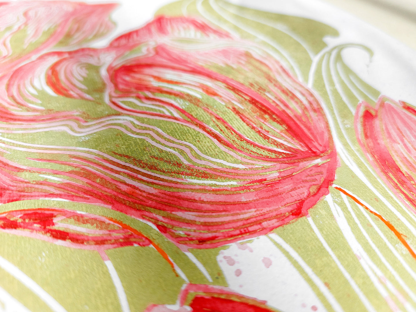 Watercolor red painting Linocut print
Linogravure lino
Floral farm rustic
Botanical relief
Original printmaking
Modern kitchen
new first home
Summer wall art
artwork block decor
Nature lover gift
tulips flowers
rustic housewarming