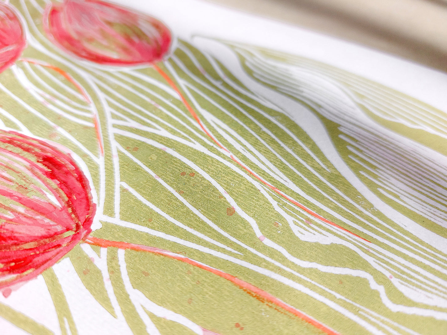 Watercolor red painting Linocut print
Linogravure lino
Floral farm rustic
Botanical relief
Original printmaking
Modern kitchen
new first home
Summer wall art
artwork block decor
Nature lover gift
tulips flowers
rustic housewarming