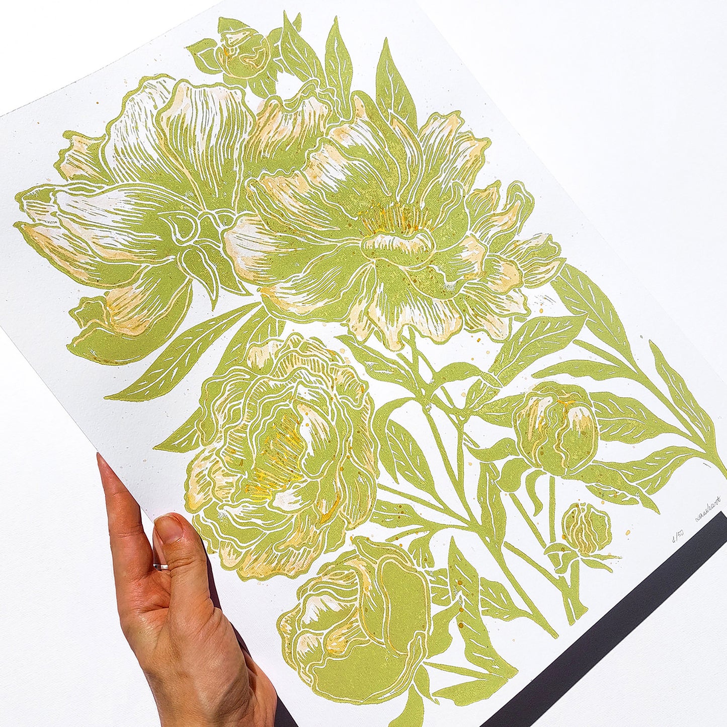 Watercolor yellow Lime Cream Green peonies flowers and green plant Linocut print wall art decor mother in law gift, mom birthday gift, Modern kitchen art, long distance gift, living room wall art minimalist, Living room wall art, laundry room decor, kitchen wall art, Housewarming gift, hostess gift, home gift unique, heirloom gift, handmade gift for women, handmade gift for the home, grandmother gift, grandma gift