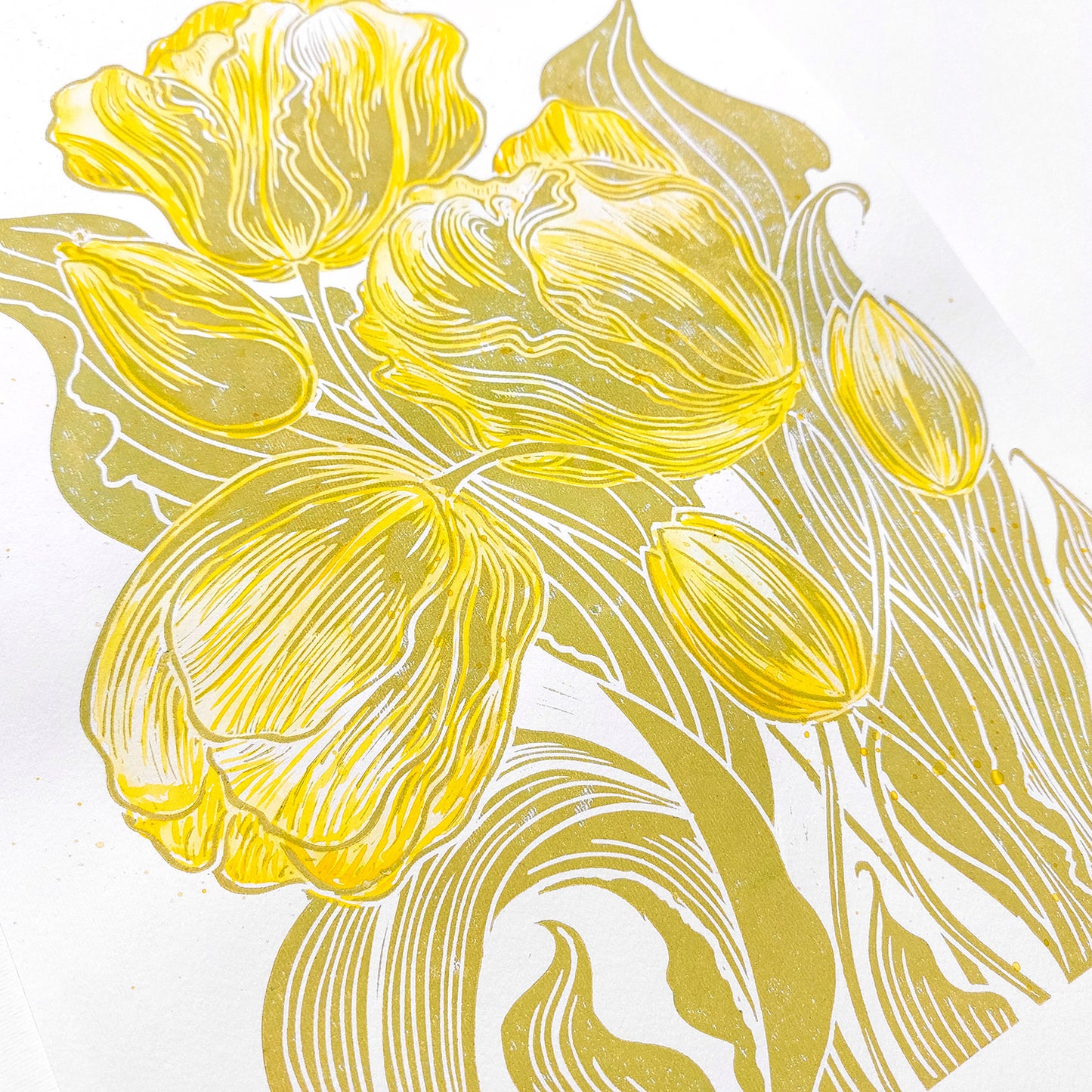 Watercolor yellow tulips flowers Lime cream green plant Botanical linocut print new apartment housewarming gift, new apartment gift, nature wall art, Nature original art, nature lover gift, mothers day gift ideas, mothers day gift from daughter, mothers day gift, mother in law gift, mom birthday gift, Modern kitchen art, long distance gift, living room wall art minimalist, Living room wall art, laundry room decor, kitchen wall art