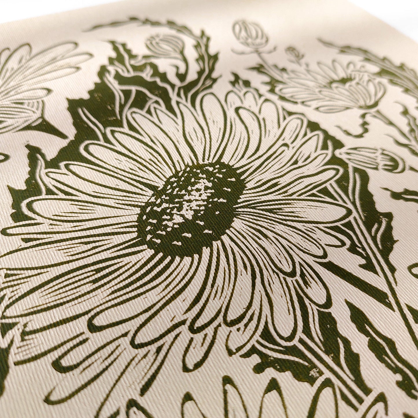 Vintage daisy flowers Linocut print Original relief artwork for Plant lover gift