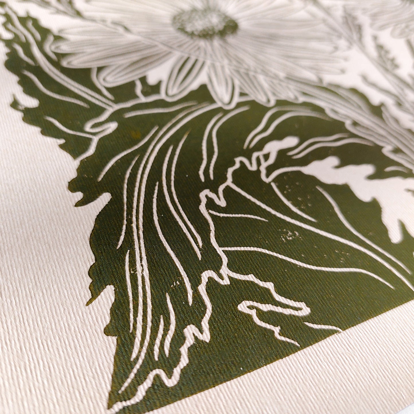 Vintage daisy flowers Linocut print Original relief artwork for Plant lover gift