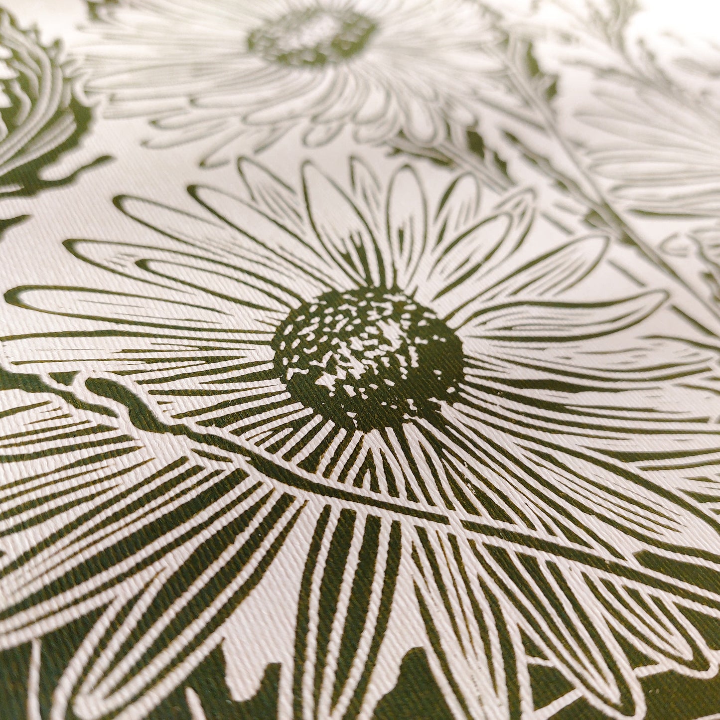 Vintage daisy flowers Linocut print Original relief artwork for Plant lover gift