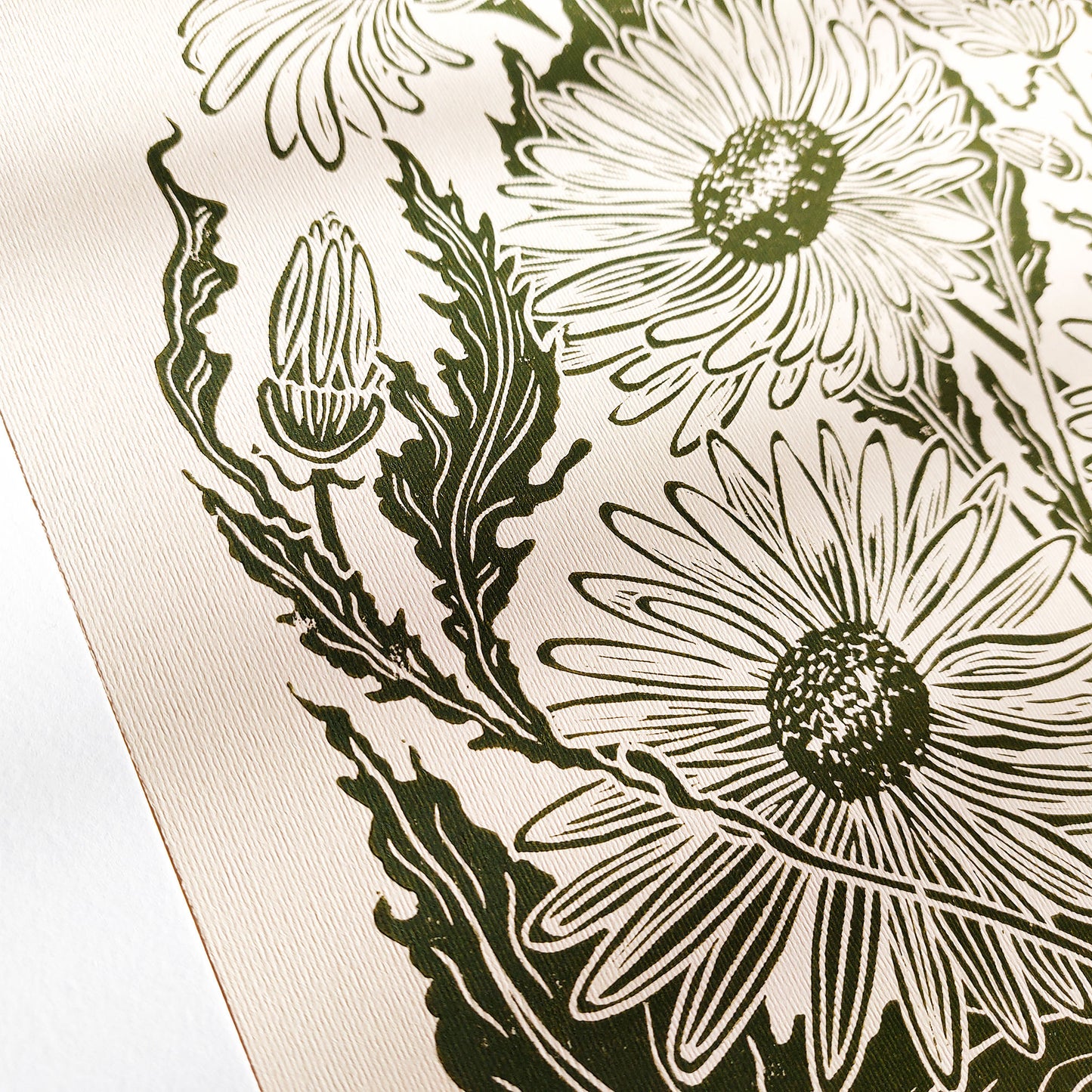 Vintage daisy flowers Linocut print Original relief artwork for Plant lover gift