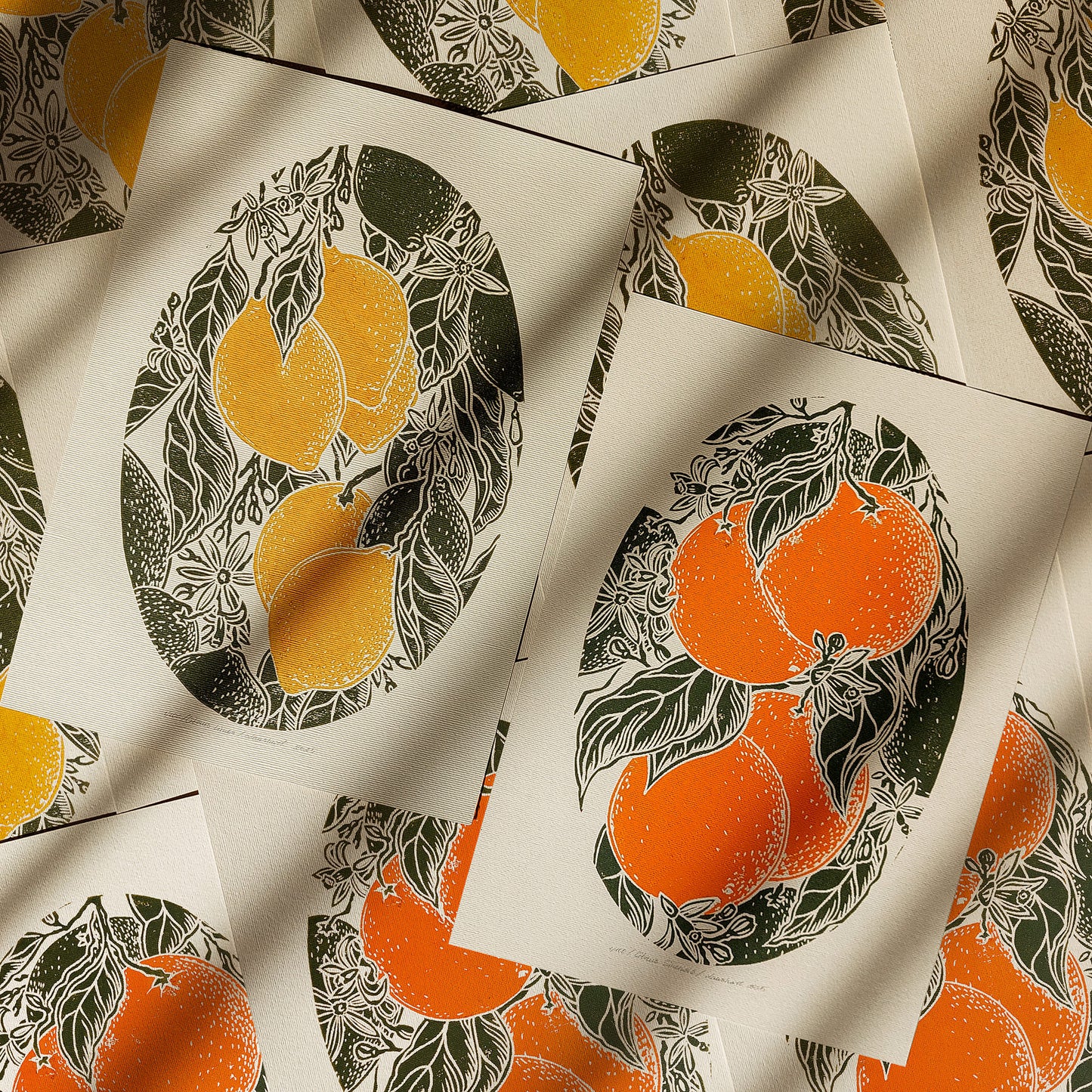 Gallery wall set of 2 Vintage lemons and oranges fruits linocut print for Kitchen art decor, Botanical print, bookshelf decor, Block print, Beige color, Bedroom wall art, aunt gift, Aesthetic wall art, wall hanging, Vintage art, unique wall art, trendy wall art, thank you gift boss, teacher appreciation gift, Summer wall art, sister in law gift, shelf decor, self gift, Sage green color, rustic artwork, Retro artwork, retirement gift, Relief print, realtor closing gift