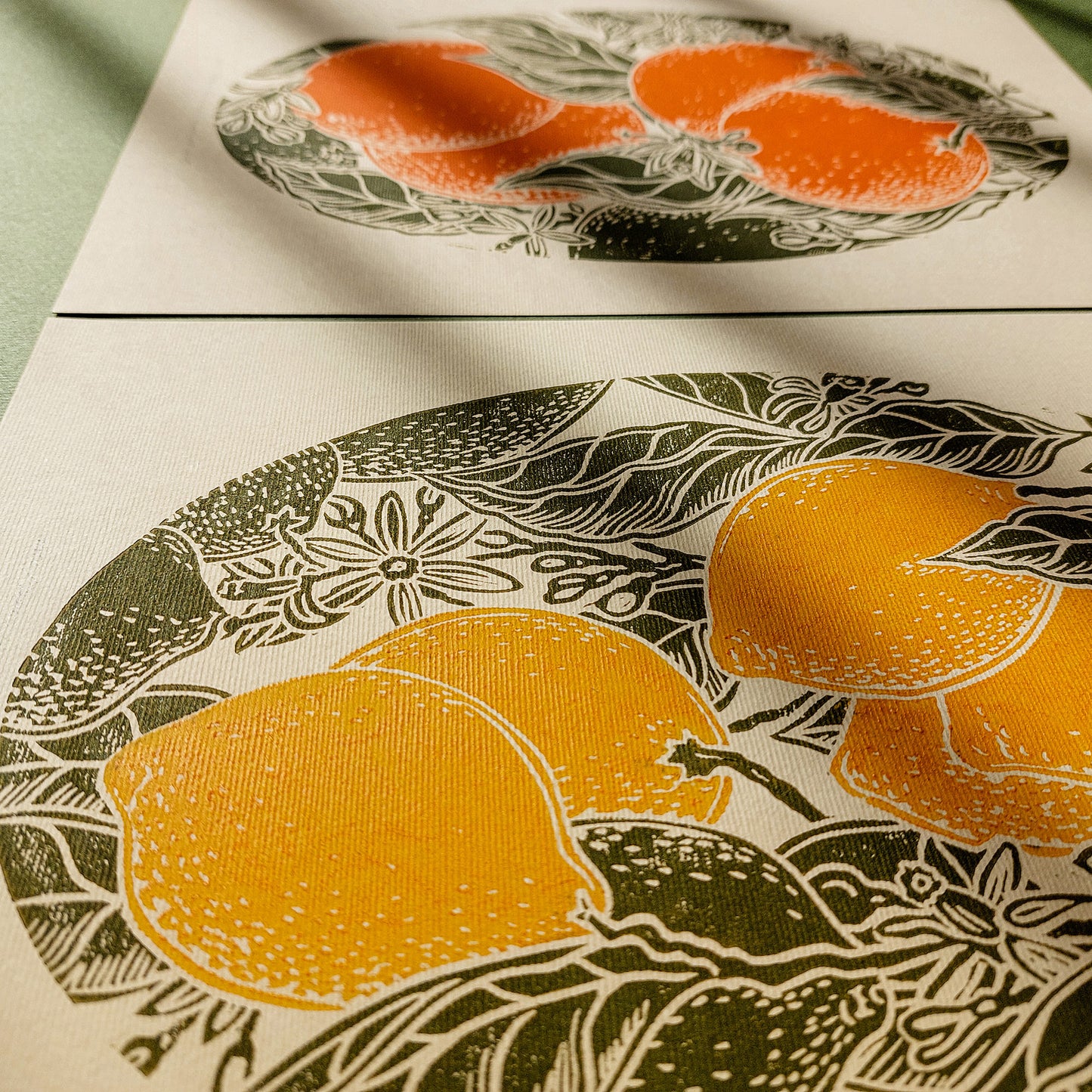 Gallery wall set of 2 Vintage lemons and oranges fruits linocut print for Kitchen art decor, Printmaking art, Plant print, plant lover gift, original illustration, original artwork, Oranges artwork, Orange color, Orange and green art, one of a kind, office wall decor, nurse gift, niece gift from aunt, new mom gift, new job gift, New home gift, new grandma gift, new apartment housewarming gift, new apartment gift, nature wall ar, nature print, Nature original art, nature lover gift, mothers day gift ideas