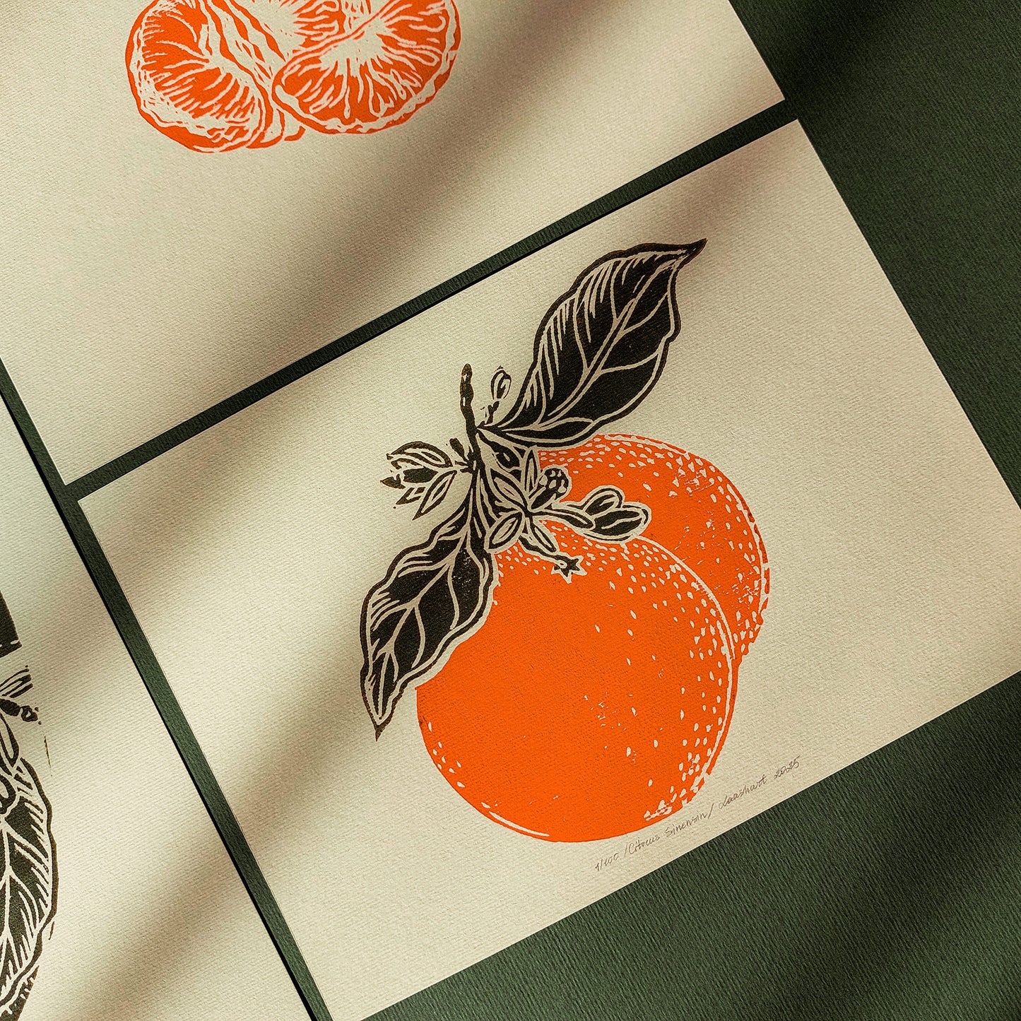 vintage clementine fruits linocut print gallery wall set of 3 mandarin slice original artwork modern kitchen art chateaucore decor citrus thank you gift lino linogravure dining room decor diy gift, Dining Room Decor, Dining room art, daughter in law gift, cottagecore wall art, cottage core, citrus wall art prints, Botanical wall art, Botanical print, bookshelf decor, Block print, Beige color, Bedroom wall art, aunt gift, Aesthetic wall art