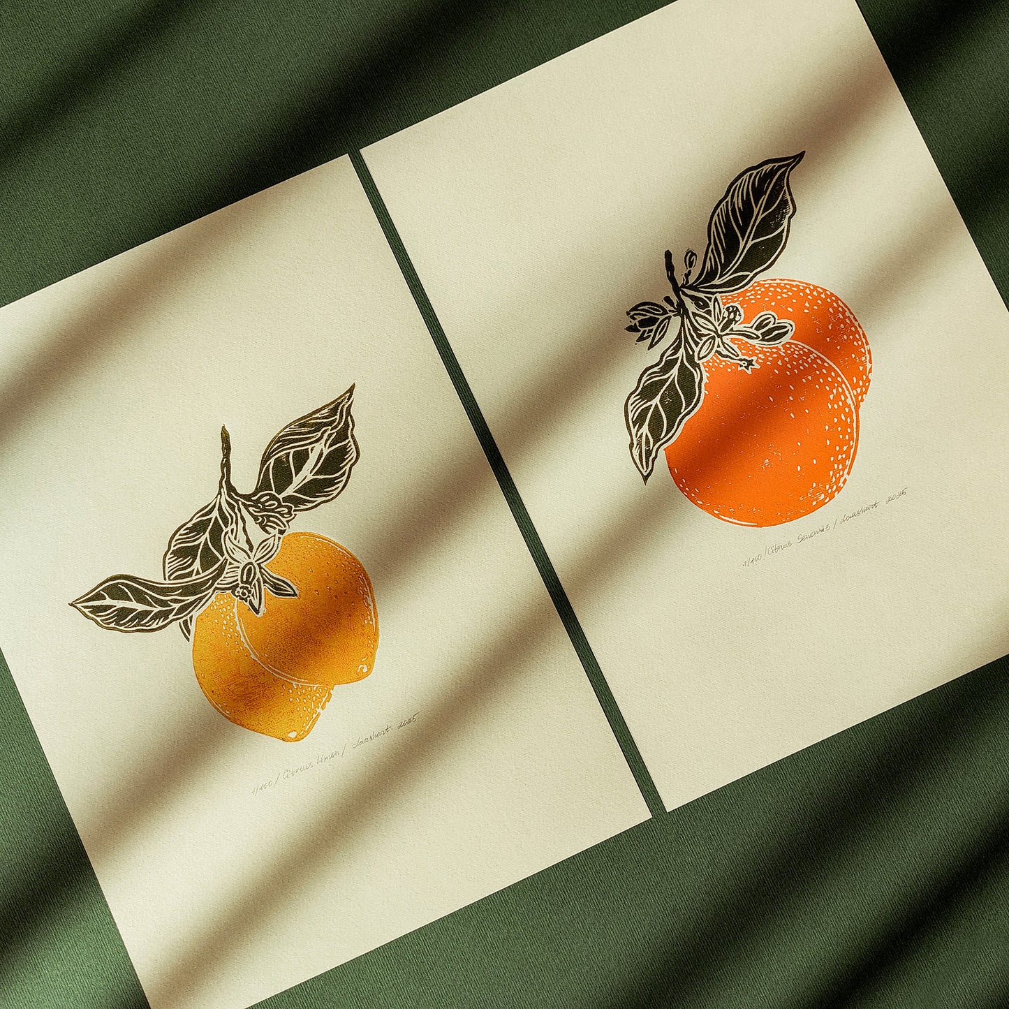 Gallery wall set of 2 Vintage lemon and orange fruits linocut print for Kitchen art decor one of a kind, office wall decor, nurse gift, niece gift from aunt, new mom gift, new job gift, New home gift, new grandma gift, new apartment housewarming gift, new apartment gift, nature wall ar, nature print, Nature original art, nature lover gift, mothers day gift ideas, mothers day gift from daughter, mothers day gift, mother in law gift, mom birthday gift, Modern kitchen art, long distance gift, living room wall